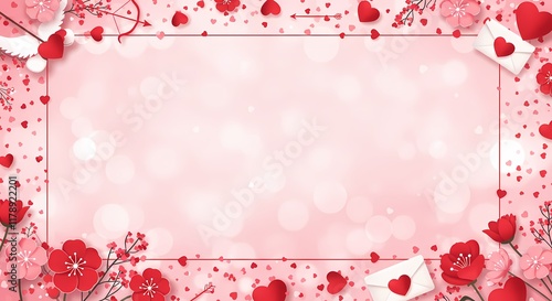 Romantic Valentine s Day Background Hearts Flowers Love Letter photo