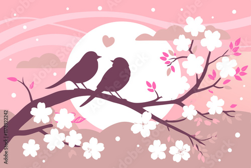 A couple of birds sitting on a branch for Valentine's Day