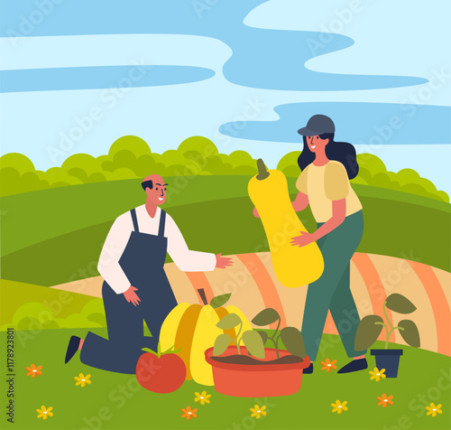 Hand drawn flat fruit harvest composition