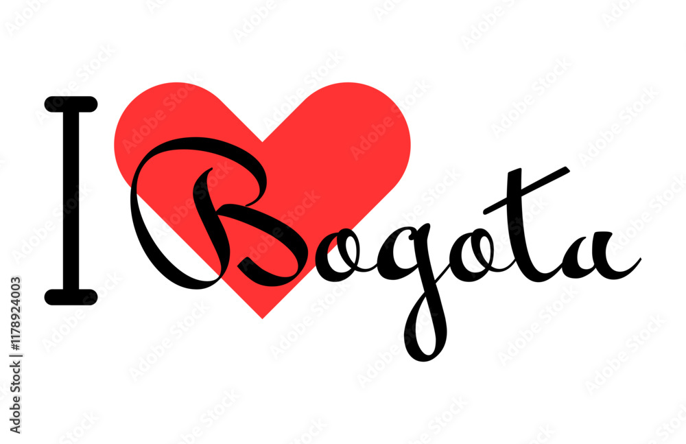 I love Bogota, city of Colombia. Hand drawn letters with red heart. Vector illustration lettering, modern design I love Bogota, city of Colombia. Hand drawn letters with red heart. Vector illustration lettering, modern design