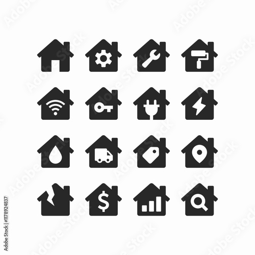 house home apartments repair painting set icon vector sign