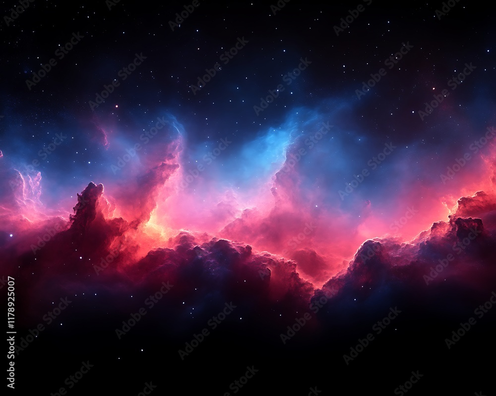 Fototapeta premium Cosmic nebula with red and blue clouds.
