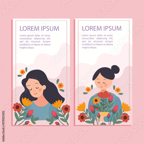 Hand drawn flat mothers day vertical banner template set