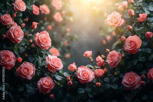 Wallpaper Mural Lush and vibrant arrangement of pink roses creating a dense floral background, perfect for romantic, wedding, or decorative-themed designs Torontodigital.ca