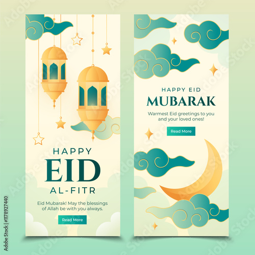Set of two vertical banner template. Eid al-Fitr gradient compositions