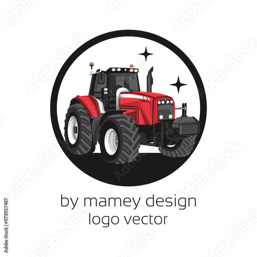tractor vector design, rice plow, agricultural machinery, tractor logo, transportation, red farming tractor, illustration
