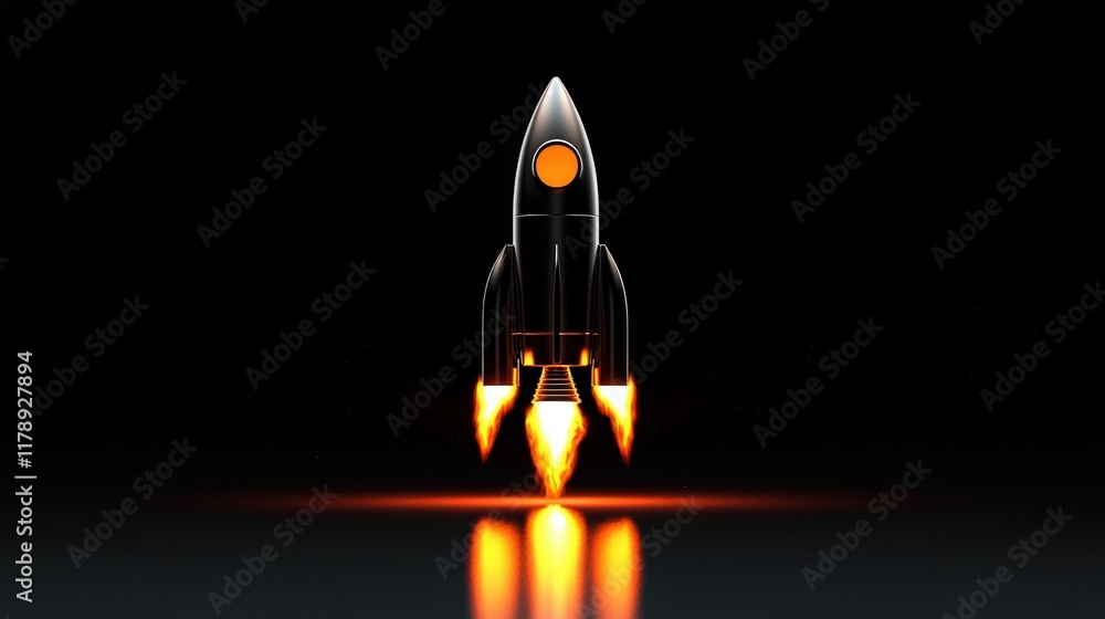 A sleek rocket is launching into space, with bright flames and smoke emanating from its engines against a dark background. A sleek rocket is launching into space, with bright flames and smoke emanating from its engines against a dark background.