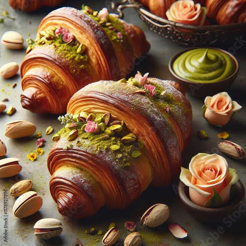 75 Croissants flavored with pistachio paste and rosewater adding photo