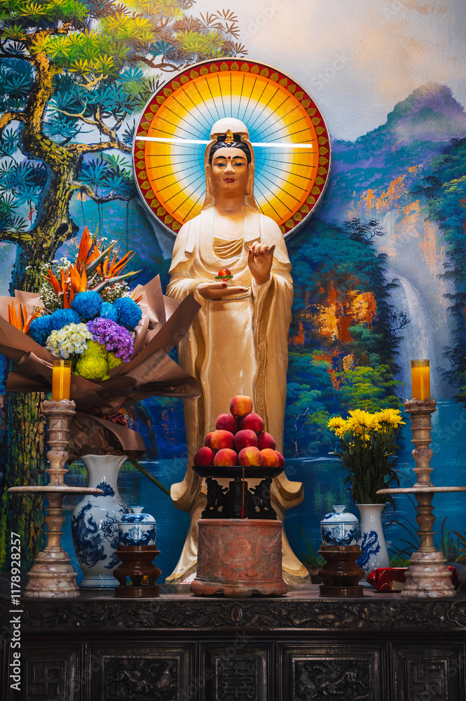 The altar inside the pagoda on the marble mountains of Da Nang. The altar inside the pagoda on the marble mountains of Da Nang.