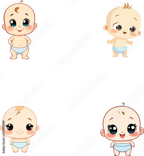 Cute Baby Boy Cartoon Vector Illustration Set Collection Isolate On White Background