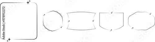 Set of elegant flat sparkling hand-drawn frames with stars and empty space for vintage, retro, minimalist design decoration