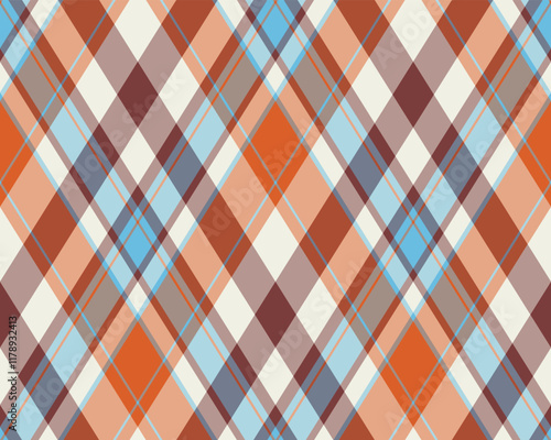 Vibrant diagonal plaid pattern in warm, earthy tones. Perfect for textile design, website backgrounds, or fashion projects.  Seamless repeat design ensures versatile usage.