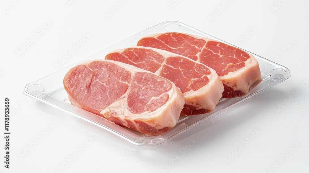 Packaged pork belly Fresh cuts of meat arranged on a clear tray Packaged pork belly Fresh cuts of meat arranged on a clear tray