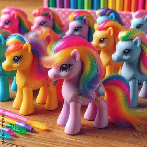 80 My Little Pony Colorful plastic horse toys with brushable man