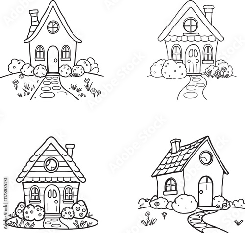 Hand drawing vector illustration set of joyful House for children books