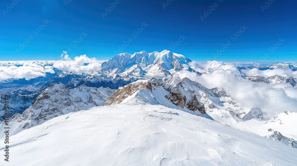 Fototapeta premium Breathtaking mountain view with snow covered peaks and clear blue sky