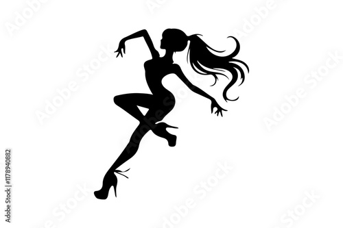 Dancing woman girl black silhouette vector & illustrations 