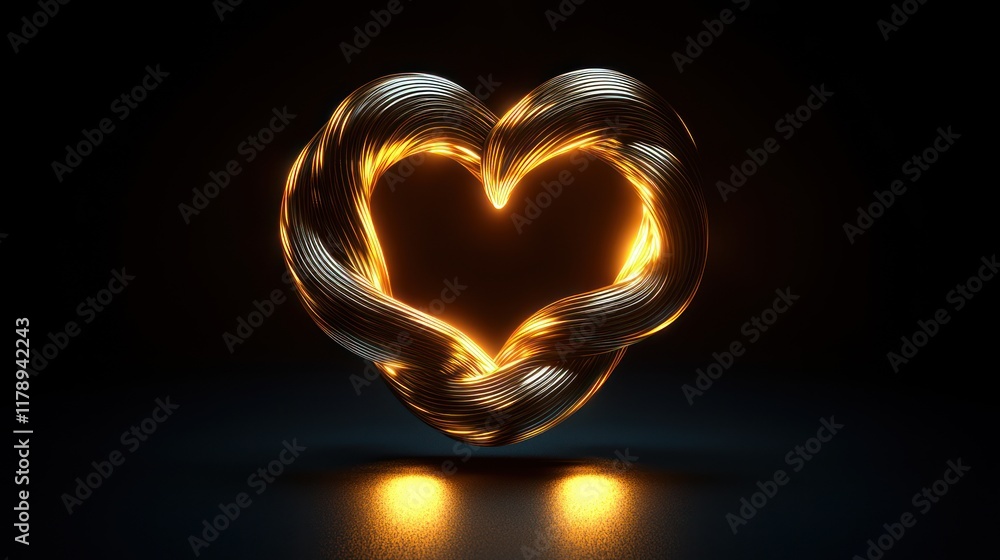 Glowing Golden Heart Abstract 3D Render Glowing Golden Heart Abstract 3D Render