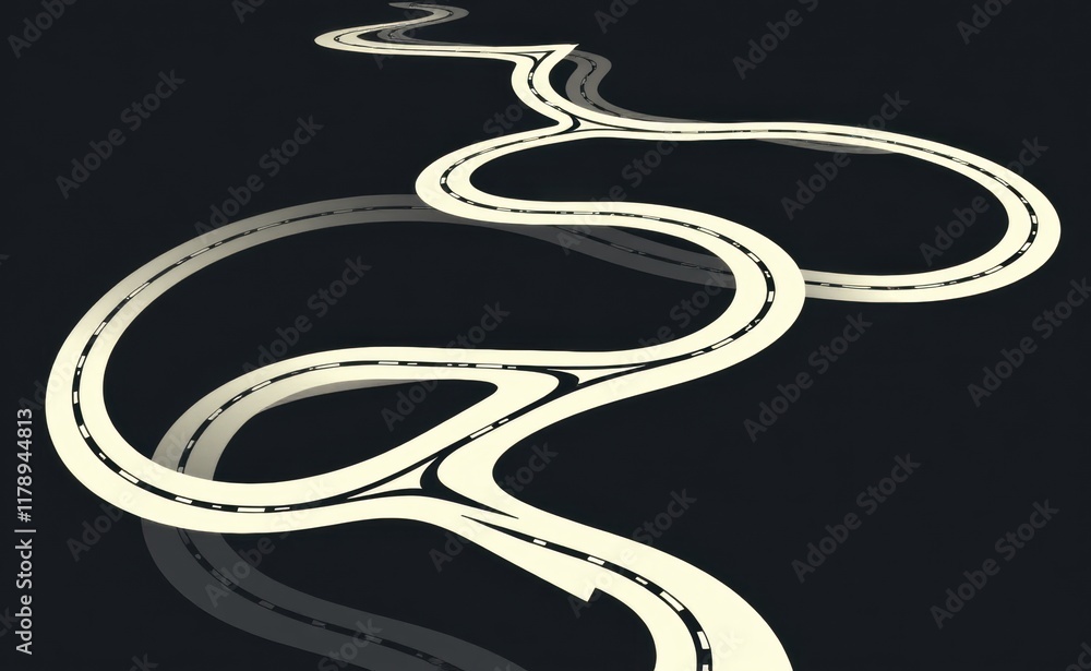 An abstract representation of a winding road or river, depicted with a network of lines and contrasting shades of gray on a minimalist background. An abstract representation of a winding road or river, depicted with a network of lines and contrasting shades of gray on a minimalist background.