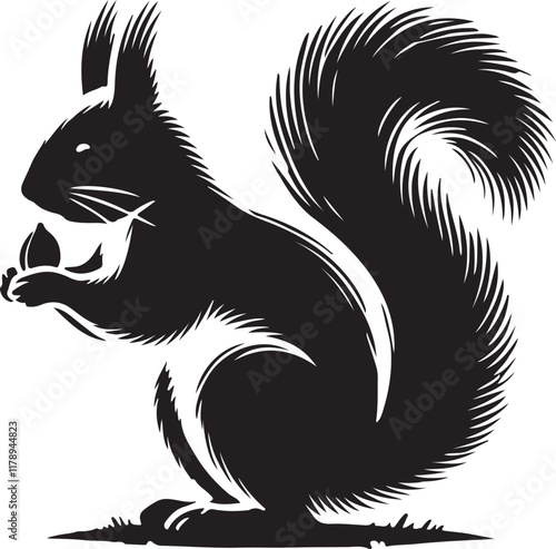 Squirrel with acorn vector silhouette icon