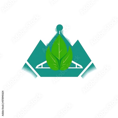 Eco-Fashion Logo: Green Leaf on Hanger Icon photo