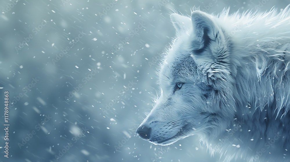 Obraz premium A snow covered white wolf in the snowstorm