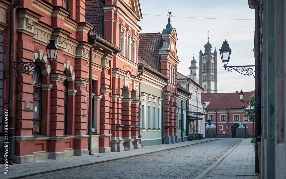 Obraz premium Historic Street in Poznań, Poland colorful Renaissance-style buildings