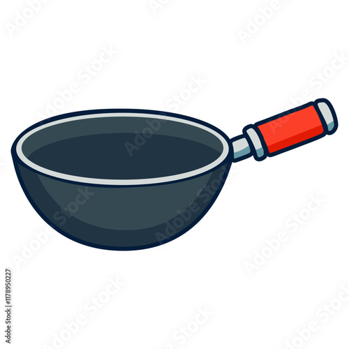 wok pan kitchen cooking appliance tool flat color vector illustration template design