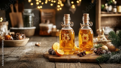 Wallpaper Mural Cozy Bottles of Homemade Syrup on Wooden Table Torontodigital.ca