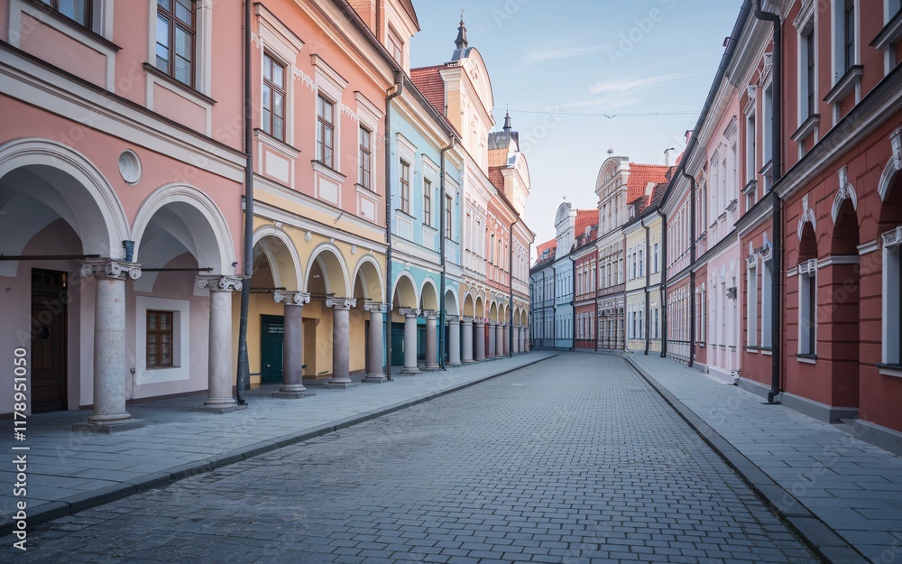 Obraz premium Historic Street in Poznań, Poland colorful Renaissance-style buildings