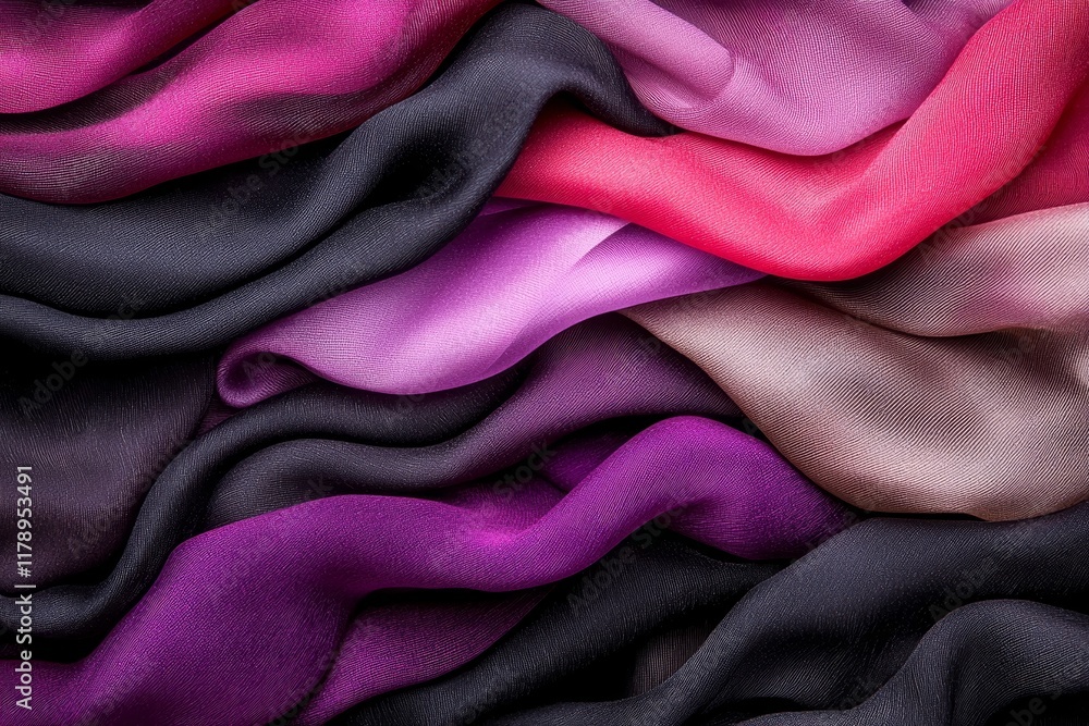 Fototapeta premium Luxurious Draped Silk Fabric in Rich Purple Pink and Black Hues