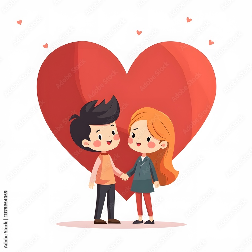 Cute couple 2D vector art in cartoon style for Valentine's Day Illustration Cute couple 2D vector art in cartoon style for Valentine's Day Illustration
