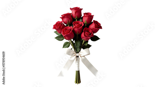 Fototapeta Naklejka Na Ścianę i Meble -  bouquet of fresh red roses with ribbon, PNG file of red roses isolated transparent background.
