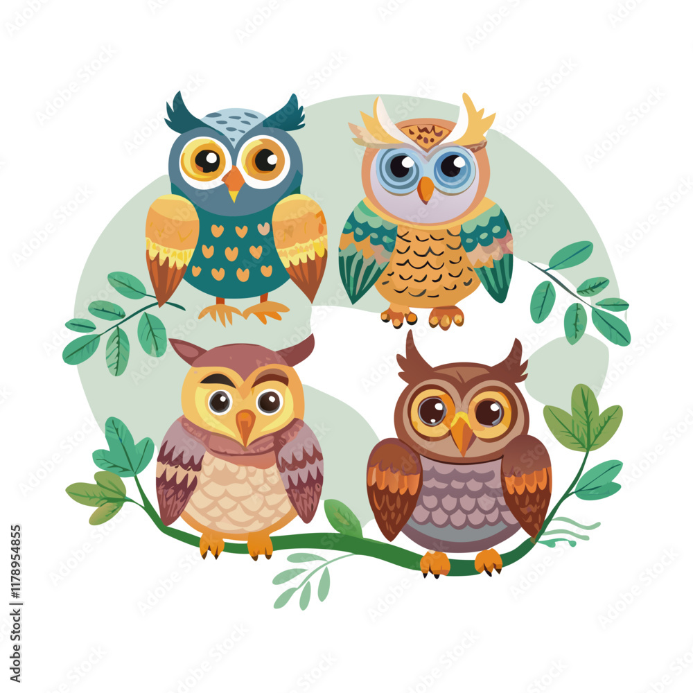 Cartoon Owls on Branches – Nature Graphics Cartoon Owls on Branches – Nature Graphics