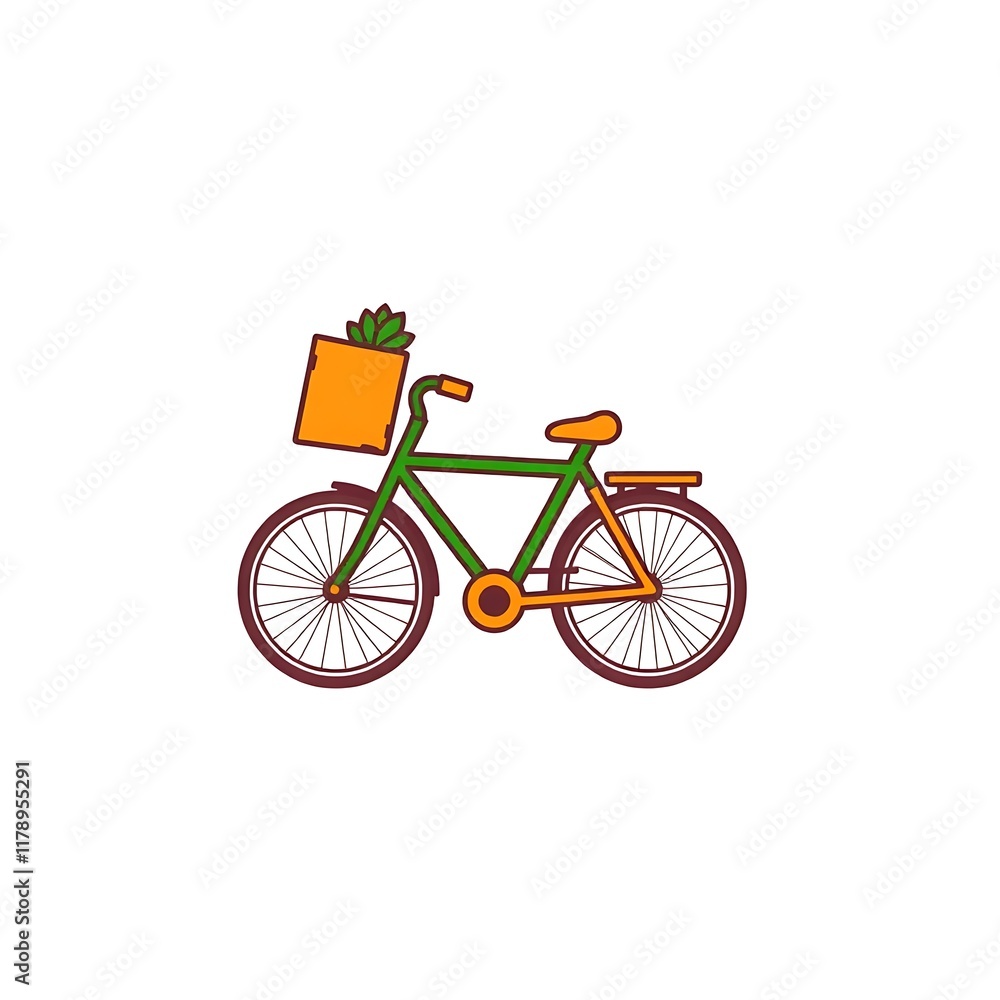 Fototapeta premium Green Bicycle with Basket: A whimsical green bicycle with a basket full of flowers, ready for a leisurely ride through the city. 