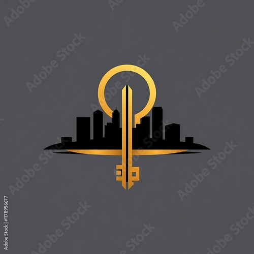 Golden Key to the City:  A sophisticated logo design featuring a golden key rising from a cityscape, symbolizing opportunity, success and urban development.