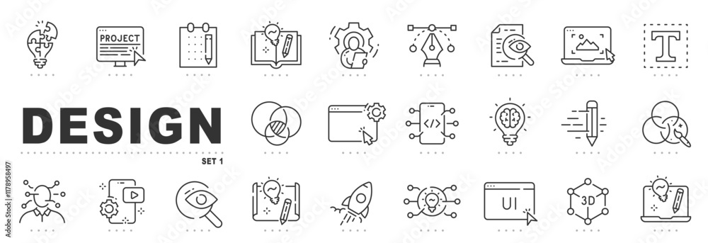 Set of design related line icons. Graphic, creative, drawing, sketch etc. Editable stroke. Set of design related line icons. Graphic, creative, drawing, sketch etc. Editable stroke.