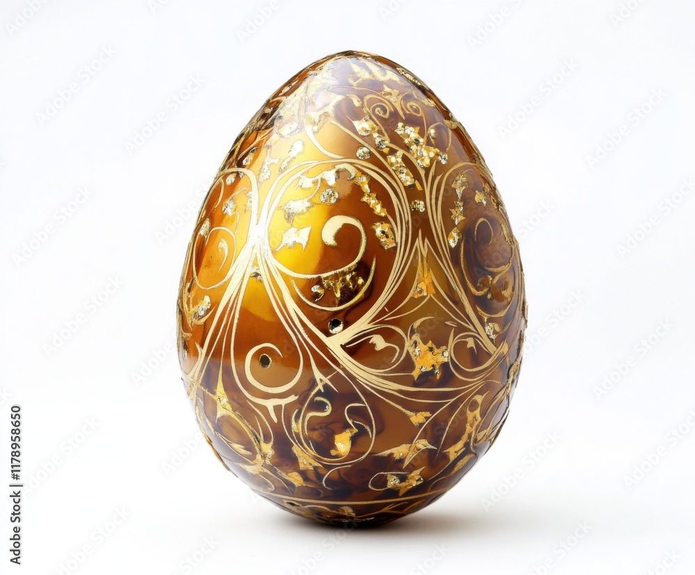 Decorative golden egg with intricate patterns displayed prominently against a simple background Decorative golden egg with intricate patterns displayed prominently against a simple background