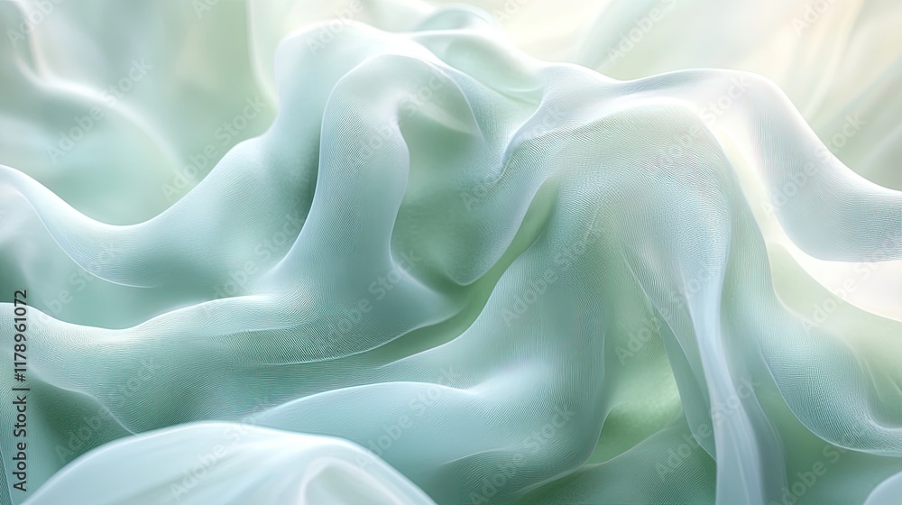 Obraz premium A soft, flowing fabric in pale green tones, creating a serene and tranquil visual effect.