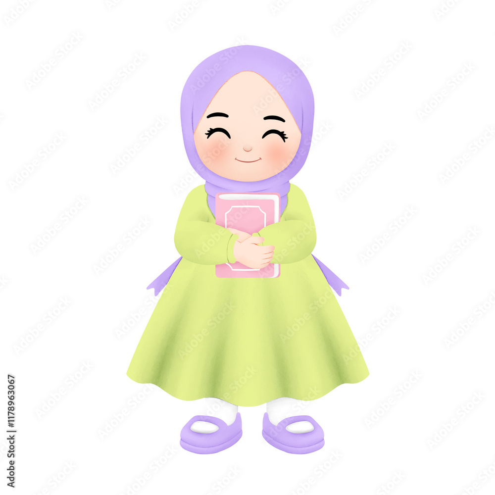 happy muslim girl ramadhan in watercolor illustration happy muslim girl ramadhan in watercolor illustration
