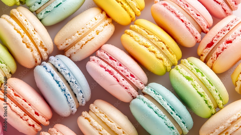 An appealing picture with a variety of macarons in pastel hues An appealing picture with a variety of macarons in pastel hues