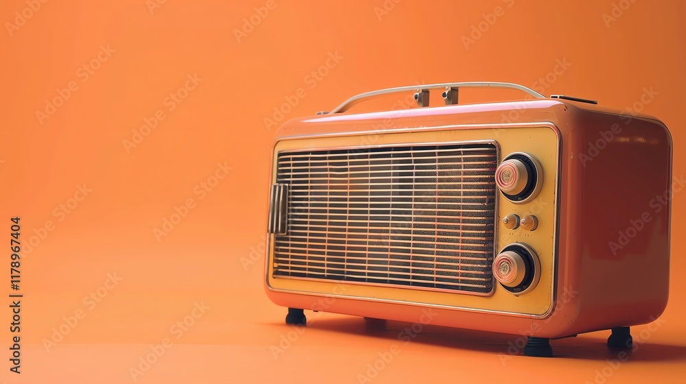 Fototapeta premium An old-fashioned radio against an orange background.
