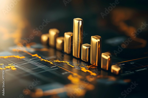 A visually striking financial graph with golden bars, symbolizing growth and success in a dark, sleek environment.