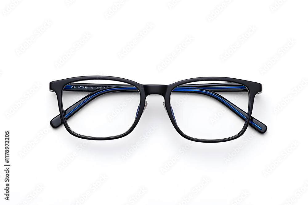 A pair of classic, black-rimmed eyeglasses isolated on white background A pair of classic, black-rimmed eyeglasses isolated on white background
