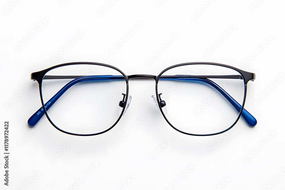 Fototapeta premium A pair of classic, black-rimmed eyeglasses isolated on white background