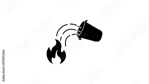extinguishing a fire with water, black isolated silhouette