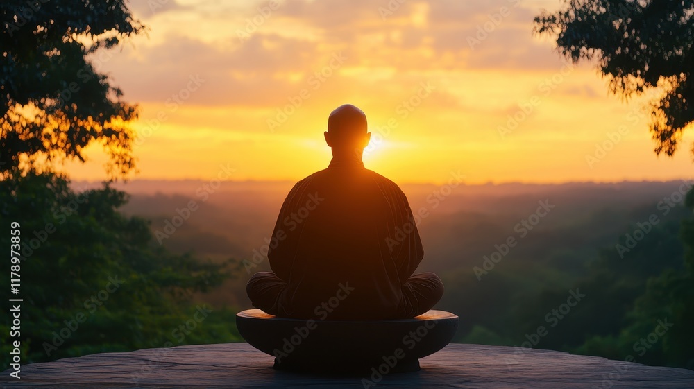 A Tranquil Scene of a Person Meditating on a Rocky Outcrop Surrounded by Nature Evoking Peace and Inner Reflection A Tranquil Scene of a Person Meditating on a Rocky Outcrop Surrounded by Nature Evoking Peace and Inner Reflection