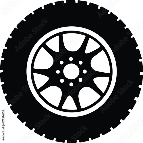 car wheel silhouette style icon design, Vehicle automobile wheel automotive part and auto theme Vector illustration