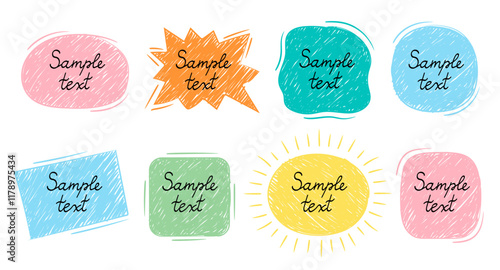 Hand drawn simple colorful frame set. Scribble line stroke shape collection.