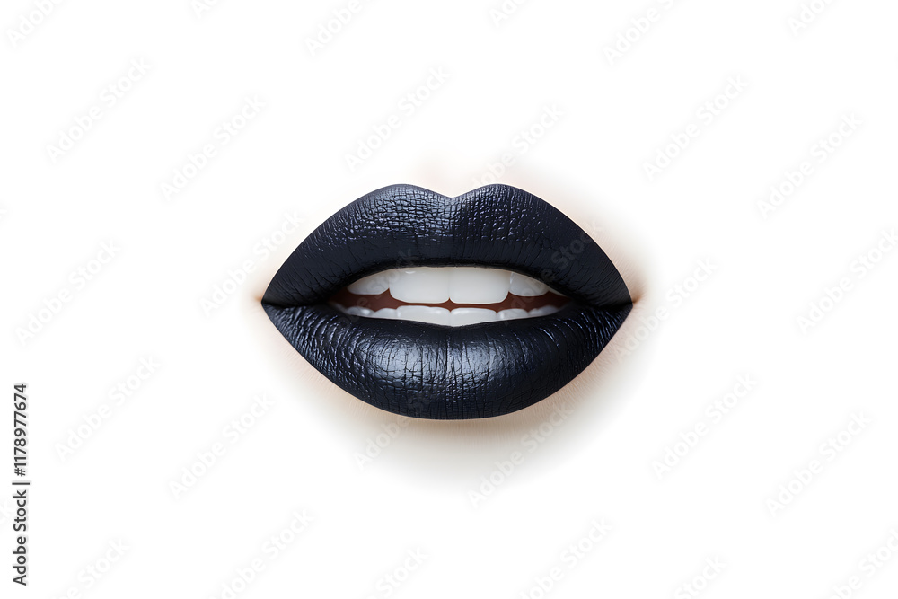 Closeup black lipstick lips, isolated on white background Closeup black lipstick lips, isolated on white background